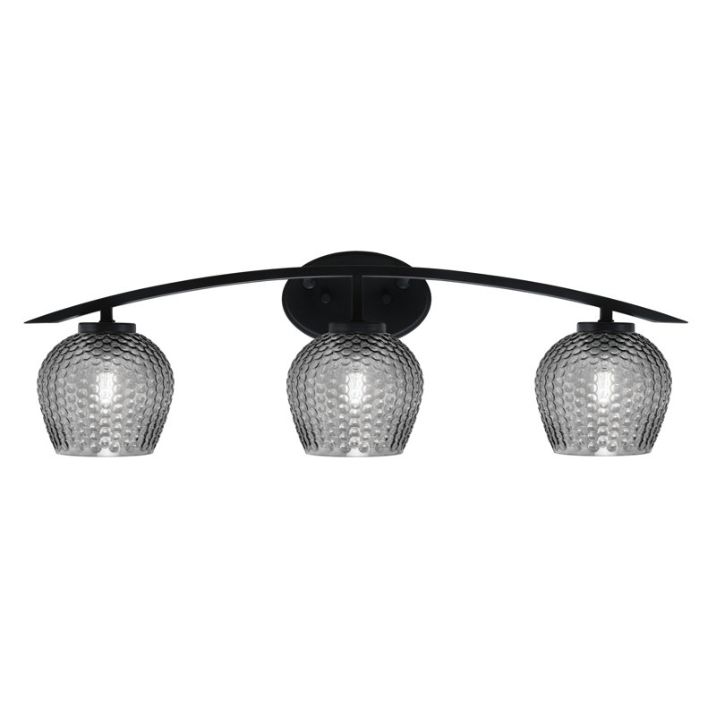 Barre d'éclairage de salle de bain 3 lumières avec verre texturé 6 po Kurve, Fumée, Noir mat