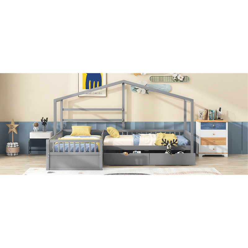 Lit plateforme gris avec rangement à 3 tiroirs - Améliore l'espace dans la chambre à coucher au design moderne Options, Gris