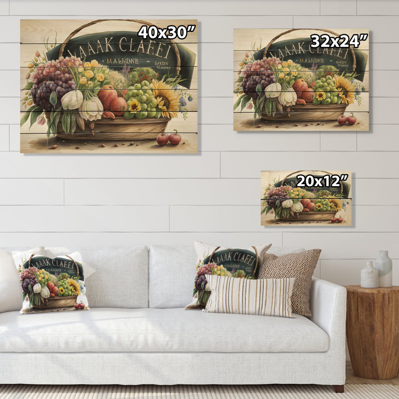 Fruit in Basket II - impression sur bois sans cadre, H 12 po x l 20 po x P 1 po