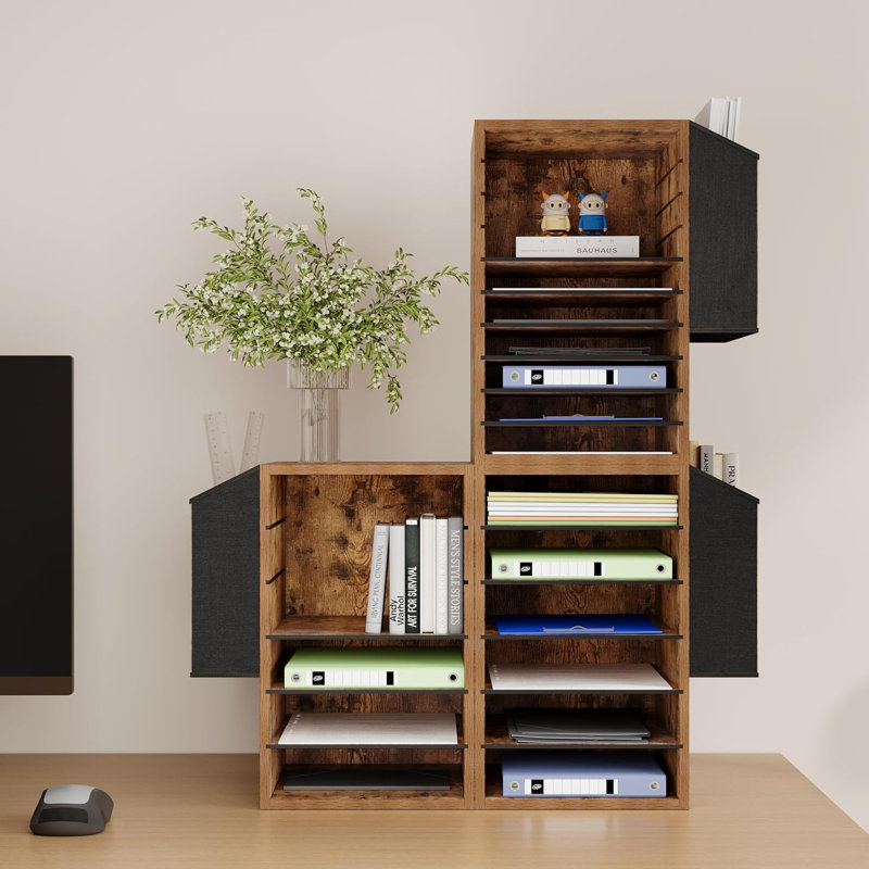 Trieur de courrier de bureau, organisateur de papier en bois avec sac de rangement