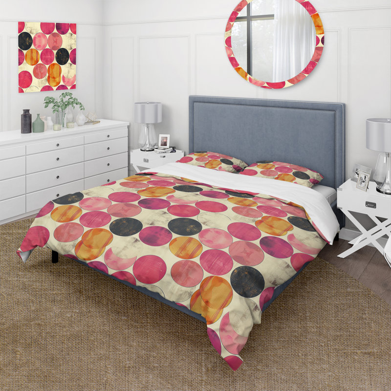 Ensemble de housse de couette rétro rose beige Midcentury - Midcentury, Housse de couette très grand + 2 taies décorativ