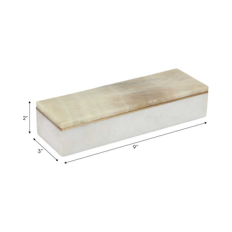 Modern Stone and Marble Decorative Box with Sleek Rectangular Design and Removable Lid., White/Ivory
