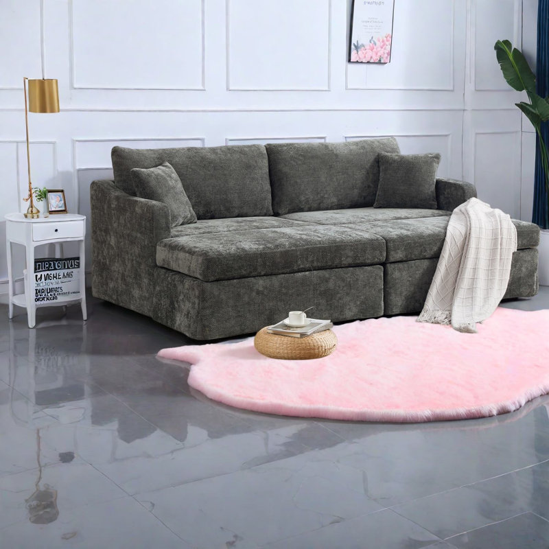 Grands canapés en chenille de 86 pouces avec repose-pieds, salon moderne