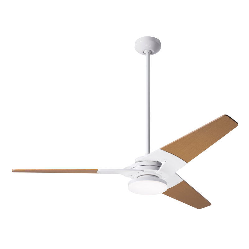 Torsion LED Downrod Ceiling Fan, Fan Speed and Light Control (2-wire), Gloss White, Maple