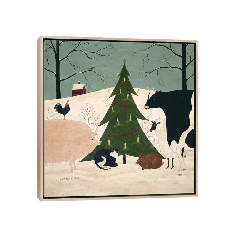 Invité de Noël - reproduction d'art murale - toile encadrée, H 26 po x l 26 po, Impression encadrée sans passe-partout, Beige