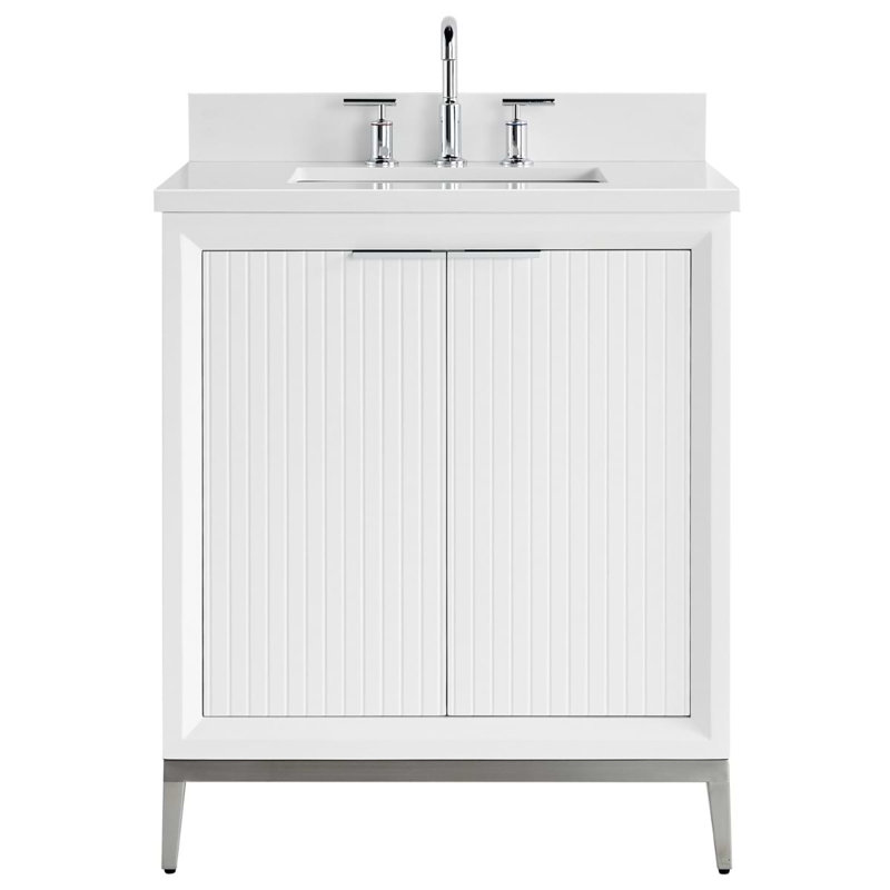 Bungalow 30" Freestanding Standard Single Bathroom Vanity with Top, White/Silver