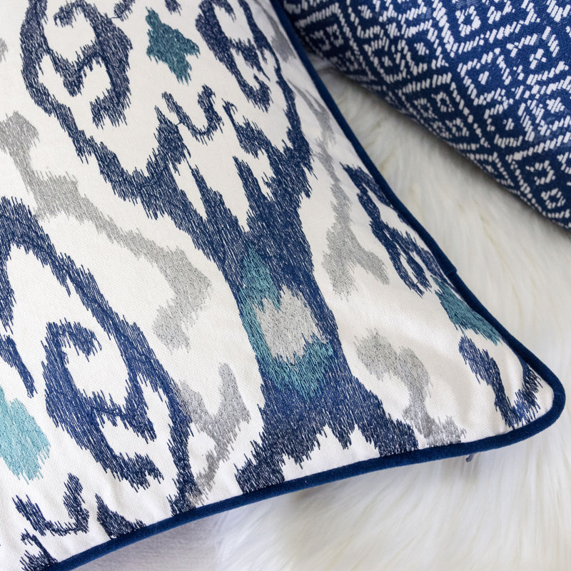 Ikat Cotton Throw Pillow, Blue