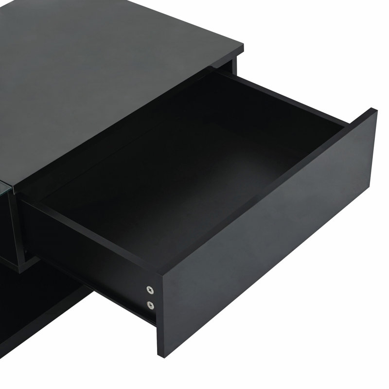 Gerzon Glass Top End Table with Storage, Black