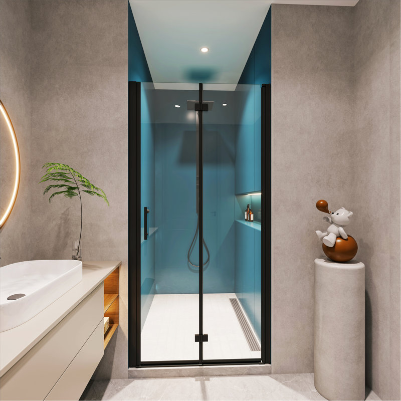 Porte de douche pivotante universelle à ajustement de 1 3/8 po avec finition en verre trempé de 1/4 po, Noir