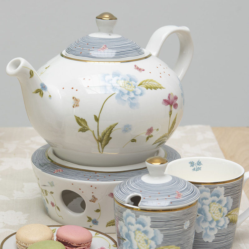 Vintage Blue Floral Porcelain Sugar Bowl and Milk Jug Set