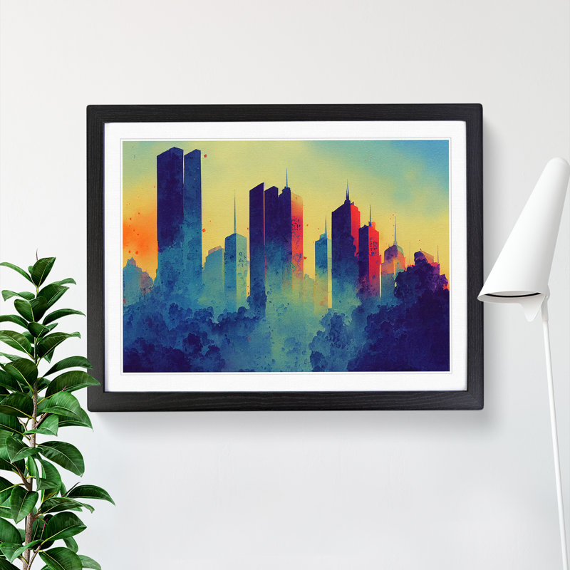 Watercolour Skyscraper Skyline Vol.3 Abstract - Single Picture Frame Print, Black, 25cm H x 34cm W