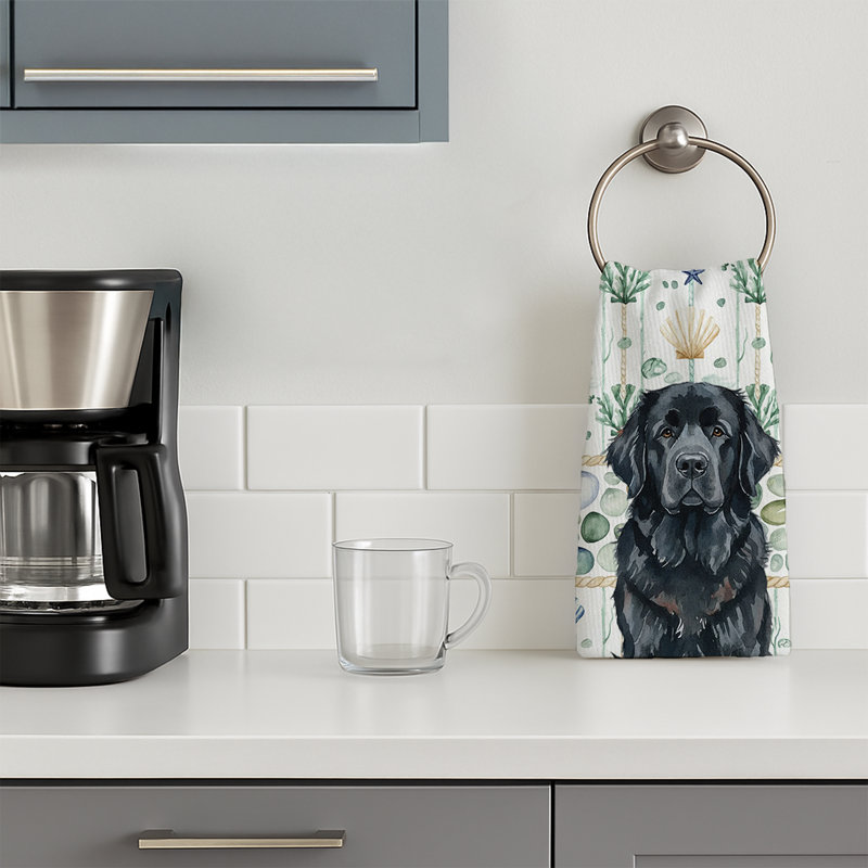 Black Newfoundland Coastal Sea Glass Kitchen Towel, Black Newfoundland