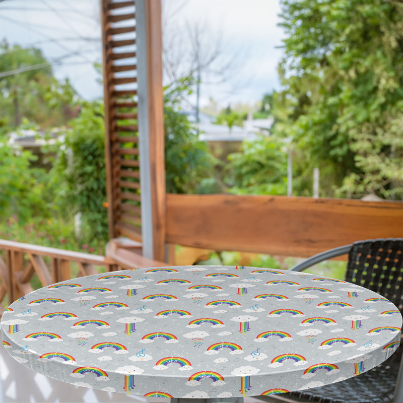 Winston Porter Cartoon Fitted Round Tablecloth Diameter Pale Grey and Multicolor, 67.72" Round
