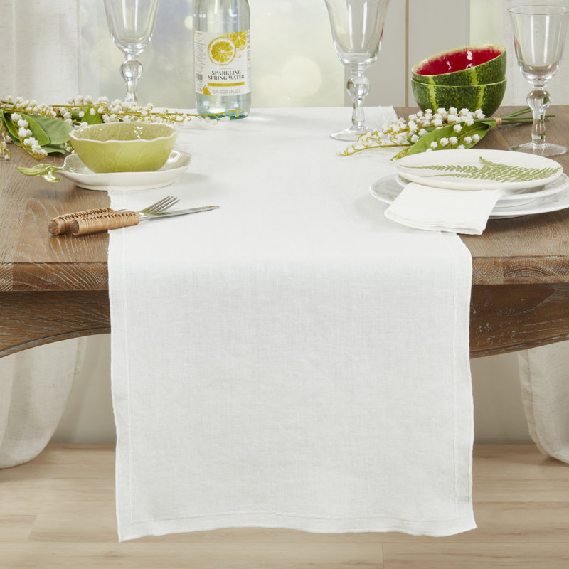 Aneta Stonewashed Overlock Edge Table Runner, Ivory