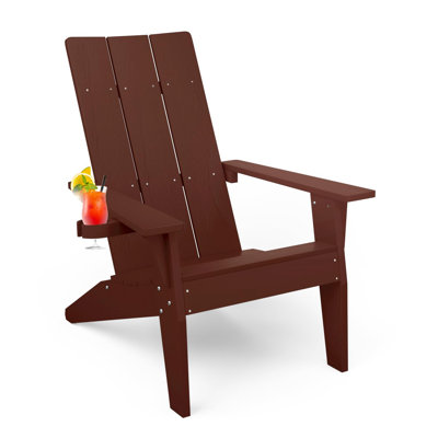 Modern All Weather Outdoor HIPS Plastic/Resin Adirondack Chair Fire Pit Chairs Oversized Patio Chair With Cup Holder by Latitude Run
