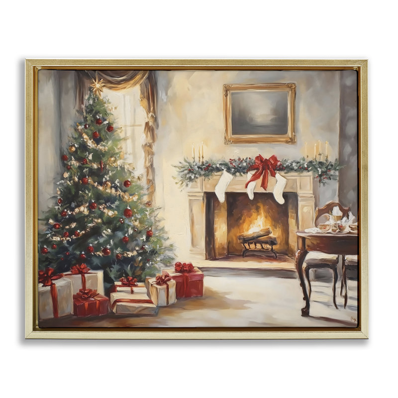 Cadre flottant rétro, arbre de Noël, design par Arlington Prints, H 17 po x l 21 po, Cadre flottant métallique doré
