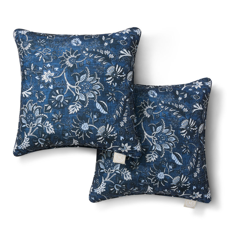 Ensemble de 2 coussins lombaires d'extérieur patinés jacobins MARTHA STEWART, 18 po, H 18 po x l 18 po, Marine, Carrée