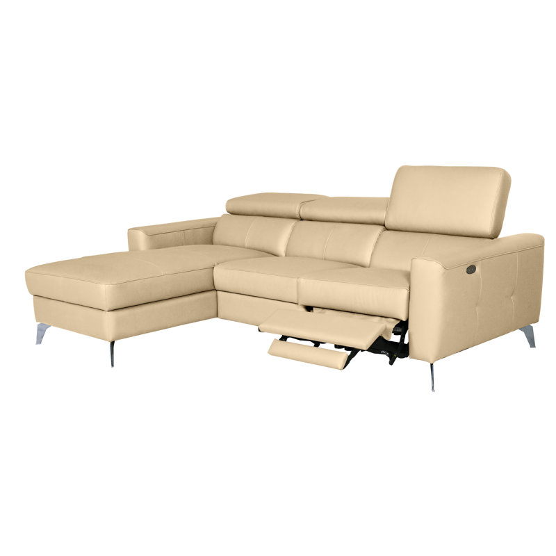 Amorian Leather Reclining Corner Sofa, Beige, Left Hand Facing