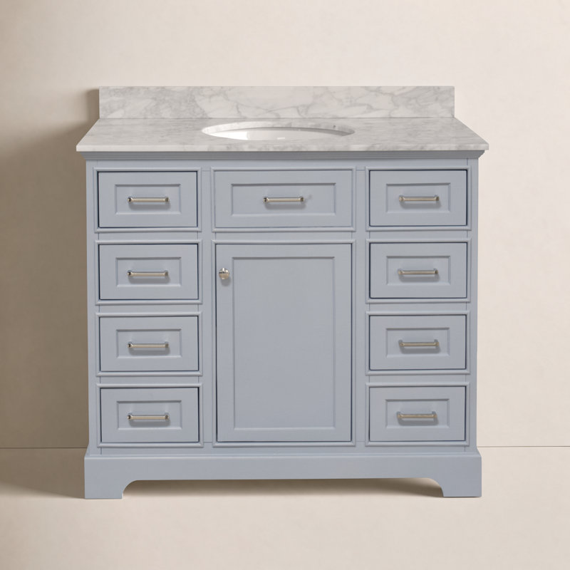 Ronnie 42'' Single Bathroom Vanity with Top, Powder Blue, Carrara Marble