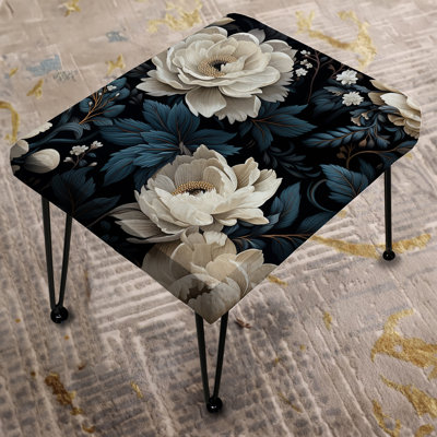 Royal White And Black Flowers Pattern - Floral Rectangle Ottoman
