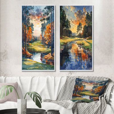 Ensemble de 2 pièces d'art mural Green Golf Autumn Golf Haven Country Club I