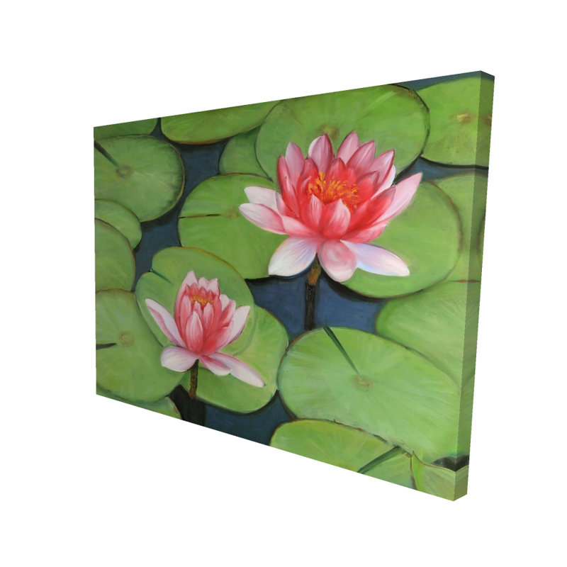 Fleurs de lotus dans un marais - Toile romantique pour la décoration intérieure, H 36 po x l 48 po