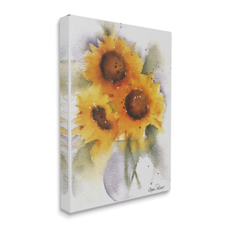 «Au-719», toile de tournesol, style aquarelle sur toile par Gloria Palmer, peinture, H 20 po x l 16 po x P 1,5 po