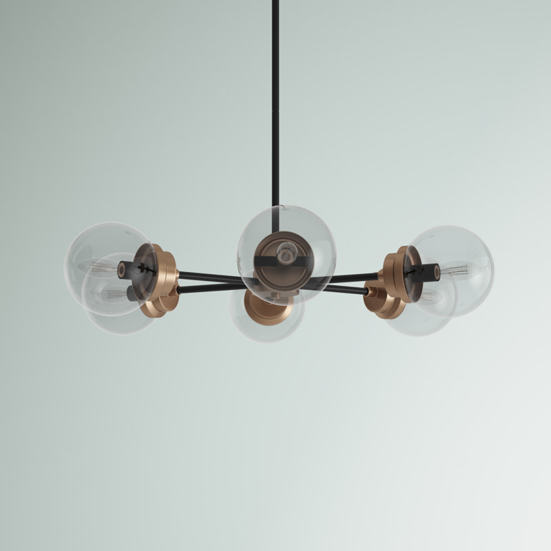 Lustre sphérique spoutnik 6 lumières Breit, Noir mat / laiton