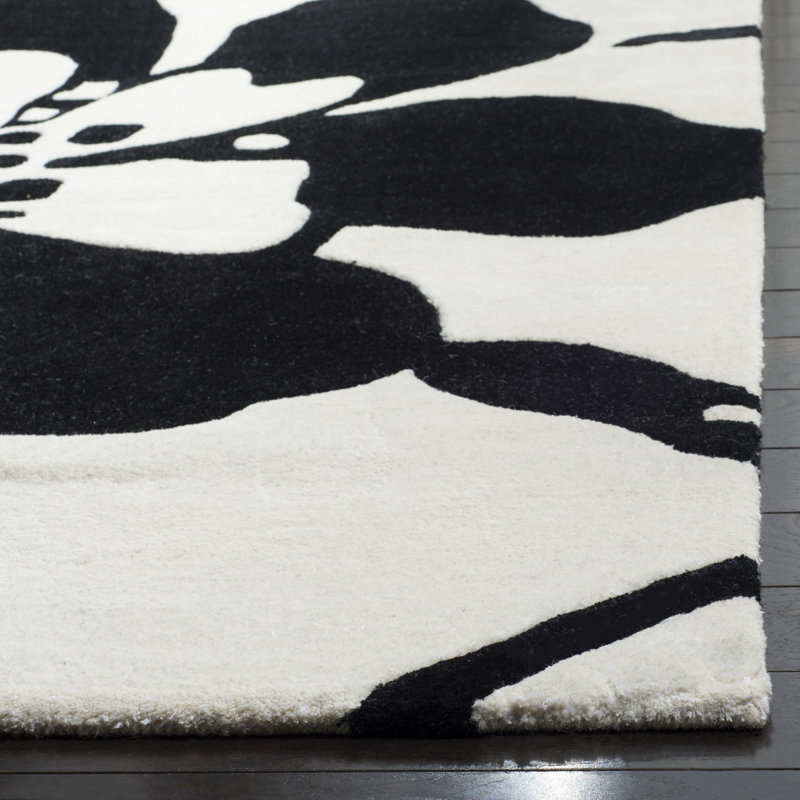 Tapis noir / blanc en laine touffeté à la main Colette, Rectangle 5 pi x 8 pi