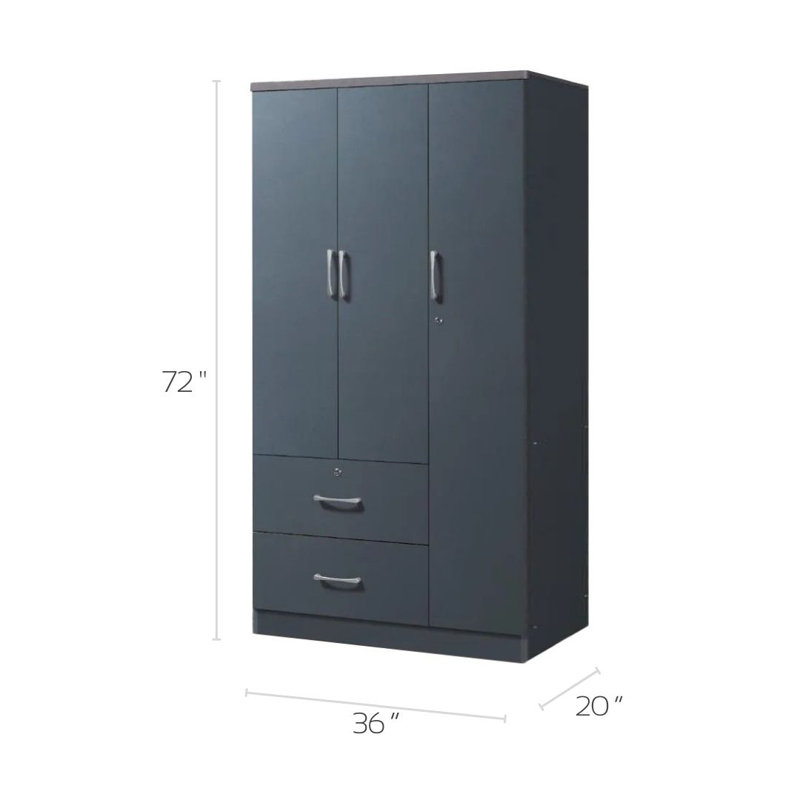 Garde-robe 3 portes / 2 tiroirs, Gris