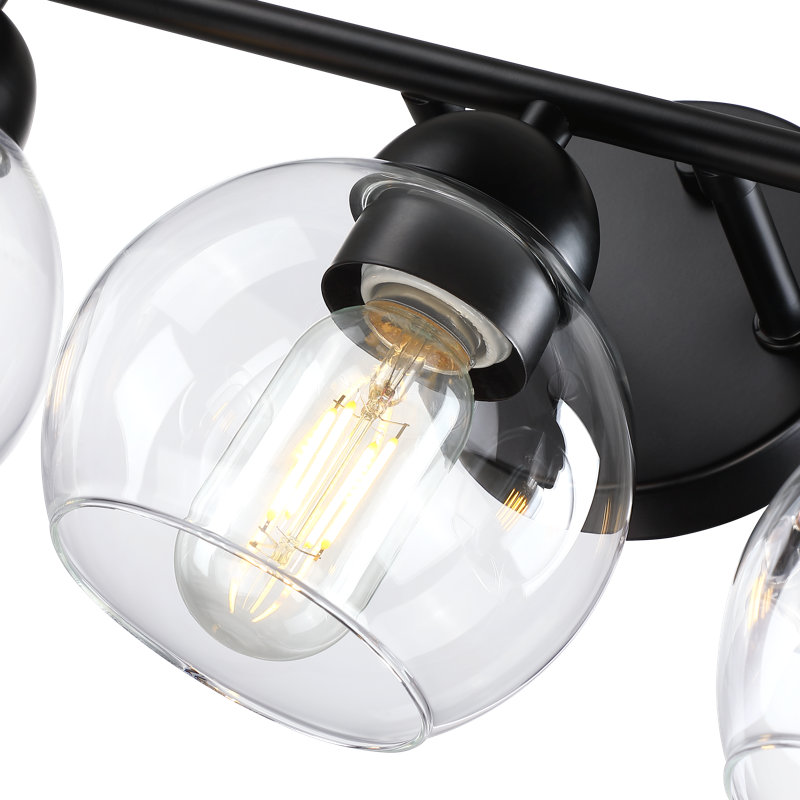 Éclairage pour salle de bain Daryll, Transparent, Trois lumières, Noir mat