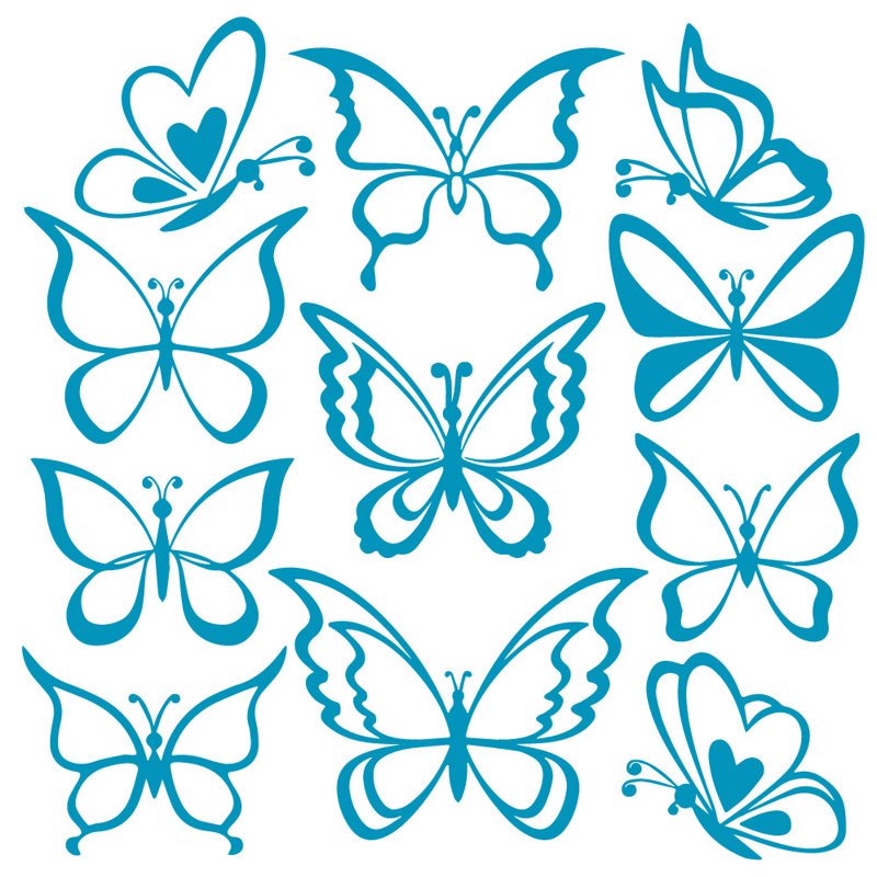 Adhésif décoratif papillon, H 24 po x l 25 po x P 0,01 po, Bleu sarcelle