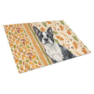 Boston Terrier Heirloom Fall Glass Cutting Board