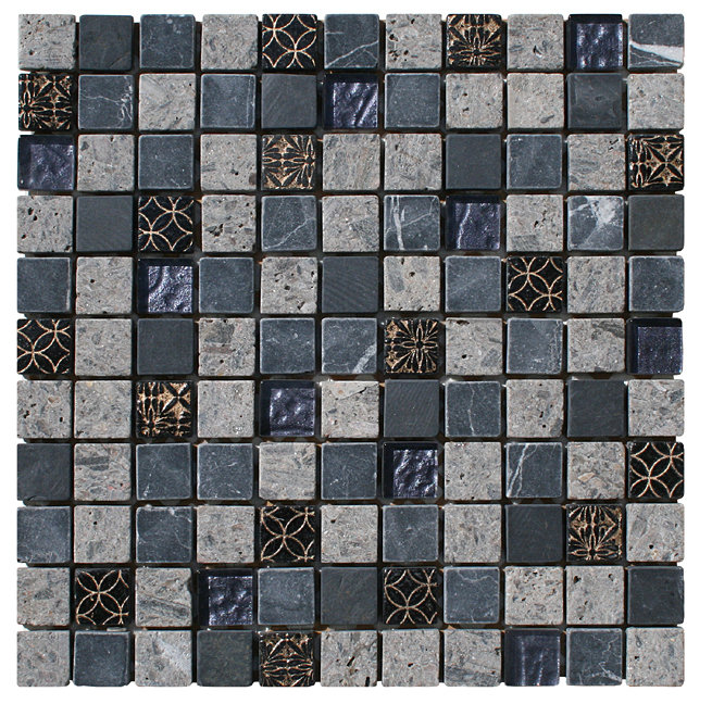 Carreau de mosaïque murale en pierre naturelle 1 "x 1" Natural Splendor, Gris / noir / doré