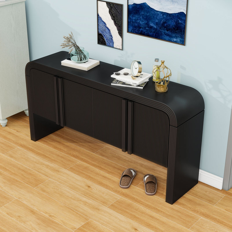 Console en bois avec tablettes et portes réglables, Noir