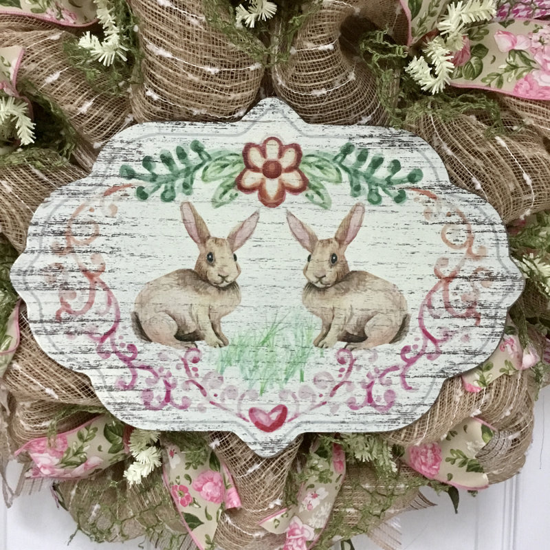 Burlap Easter Wreath with Bunnies