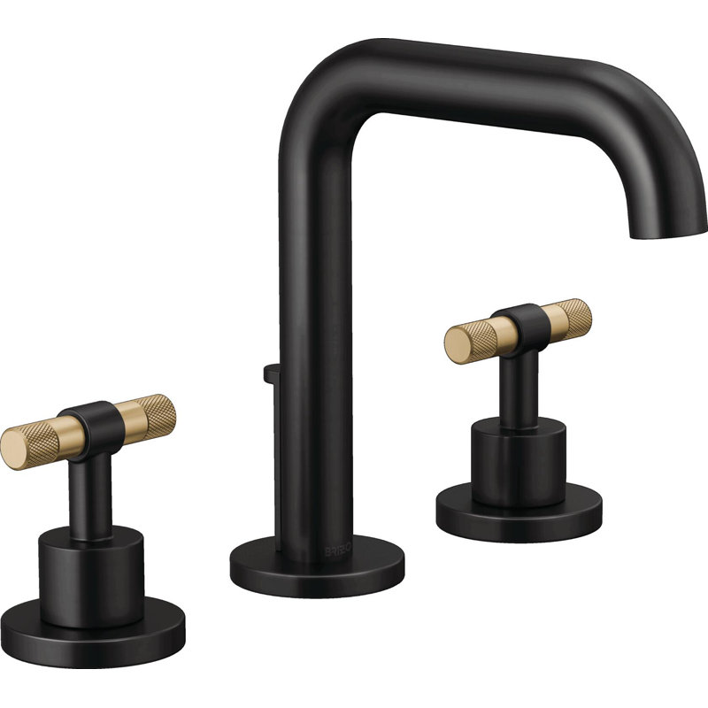 Litze® Widespread Lavatory Faucet With High Spout, Matte Black, T-Lever Handle with Luxe Gold, 1.5 GPM