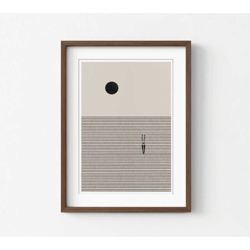 «Minimalist Sun & Lines», reproduction d'art abstrait contemporain, H 24 po x l 18 po, Impression encadrée avec passe-partout