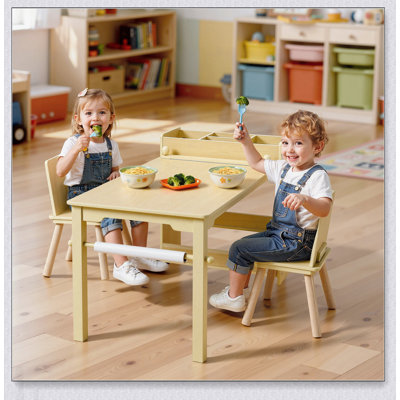 Kids Art Table and Chair Set, Toddler Craft Table with 3 Tiers Storage, Wooden Activity Play Desk for Reading, Learning, Drawing, Writing