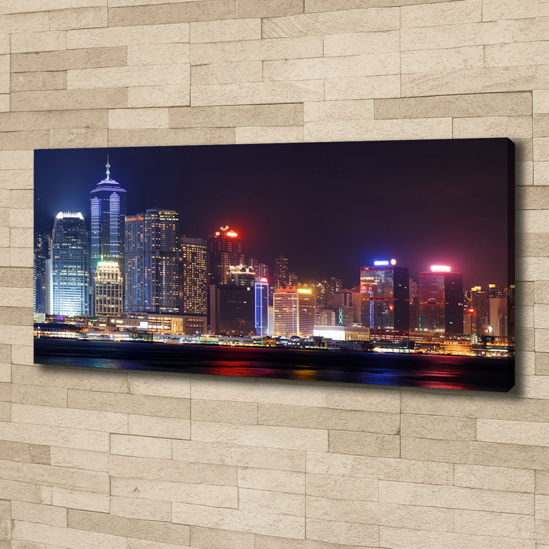 Hong Kong By Night - No Frame Print, Canvas, 50cm H x 125cm W x 2cm D
