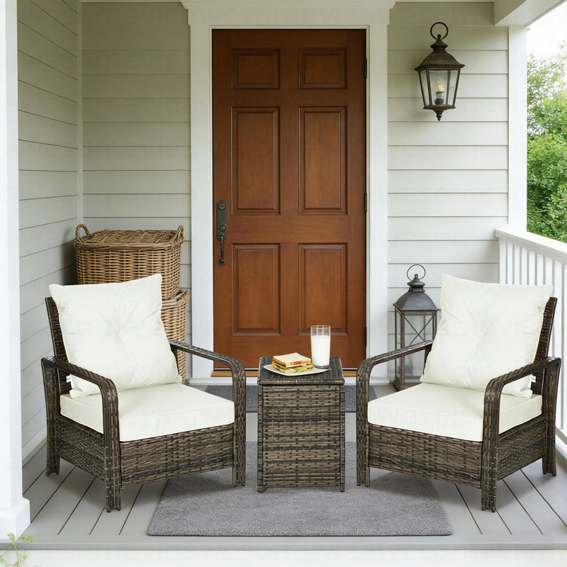 Wicker Table & Chairs,3 Piece Patio Furniture