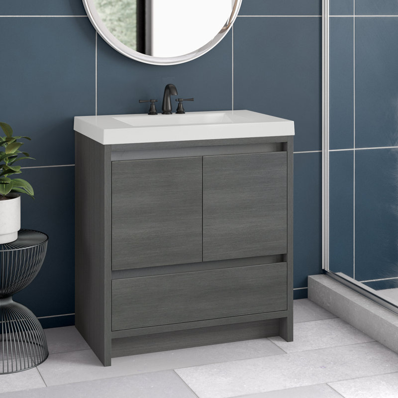 30.5" Single Bathroom Vanity With Cultured Marble Top, Phantom