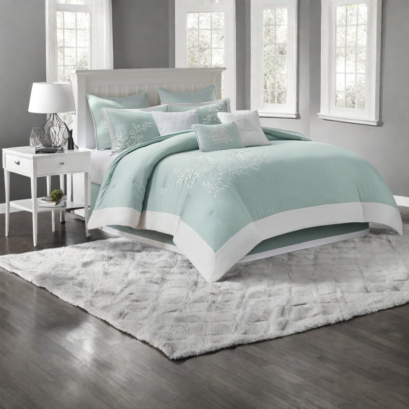 Premium Cotton Bedding Sets, Oversized Aqua Comforter, Coastal Style For Home