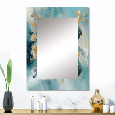 Blue Marble Gold Floral Impressions IV - miroir mural floral unique, miroir traditionnel, impression d'art en métal