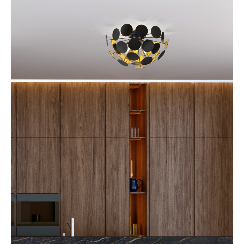 Flush ceiling lamp 3 flame Freyja, 54 cm, Black/Gold