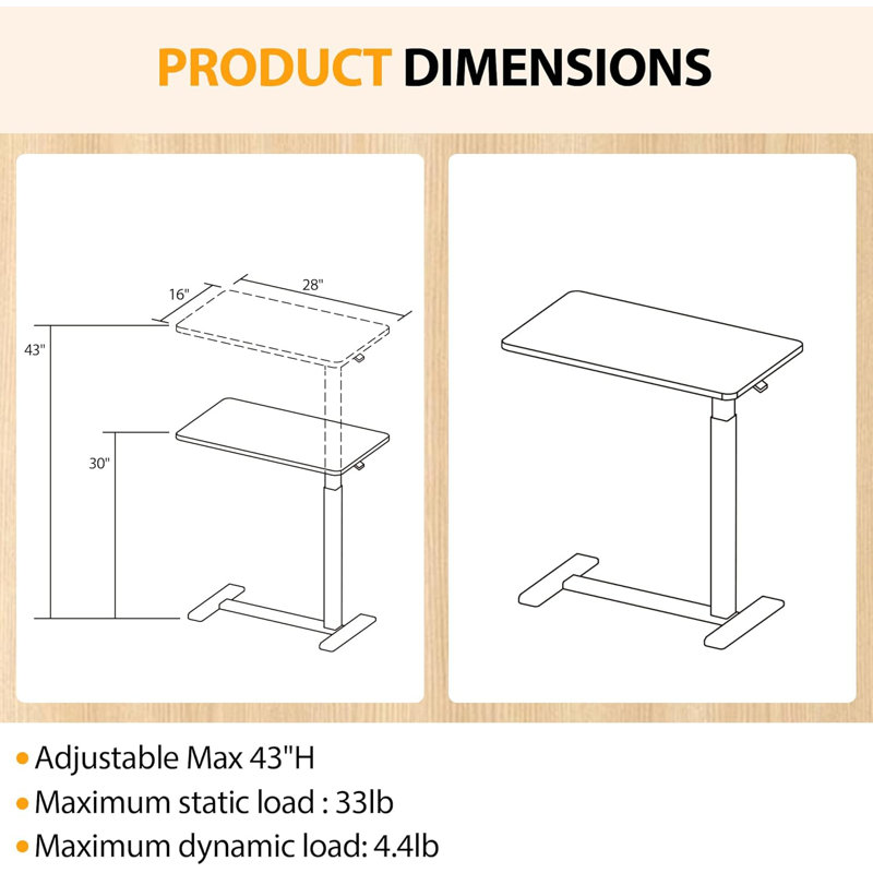 Overbed Table With Hidden Wheels, Mobile Standing Desk Hospital Bed Table Laptop Bedside Sofa Side Table, Multi-Purpose Rolling Overbed Table