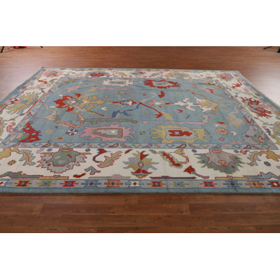 Tapis oriental fait à la main bleu Oushak 9 x 12