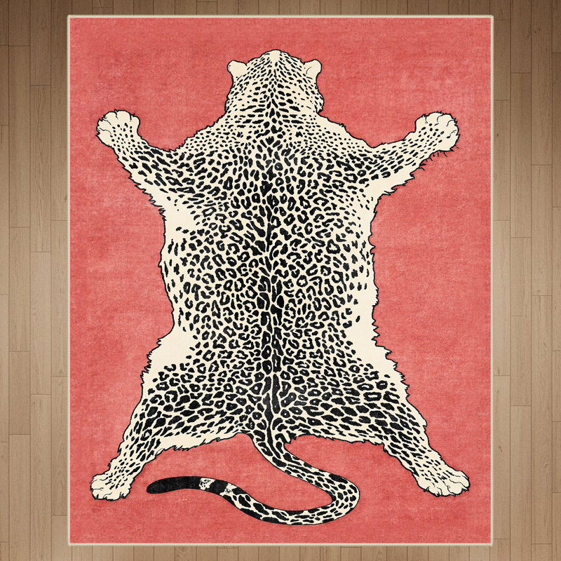 Alinda Talon Animal Print Red / Beige / Black Machine Washable Area Rug, Rectangle 6' x 9', Red / Beige / Black