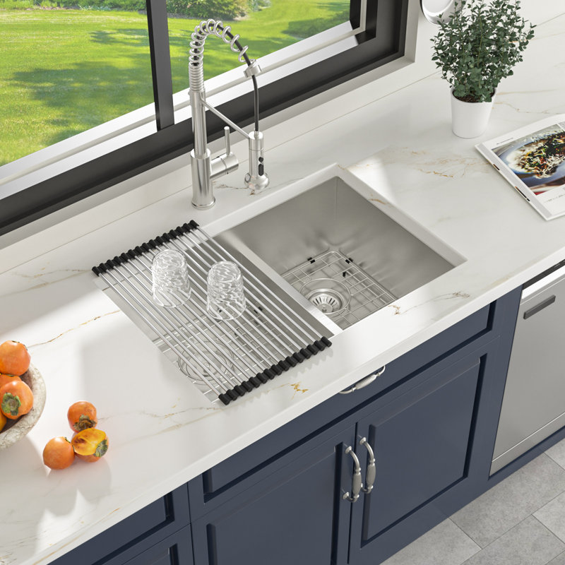 28" L x 19" W Low Divider 60/40 Double Bowl Undermount Kitchen Sink 16 Guage Stainless Steel Sink, 28"