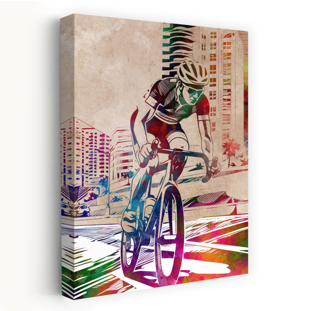 Vibrant Urban Cyclist Contemporary Architecture City Wall Art Print